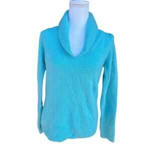 VTG Rafaella Angora Sweater Lambswool S Blue Cowl Neck Y2K 90s Quiet Luxury